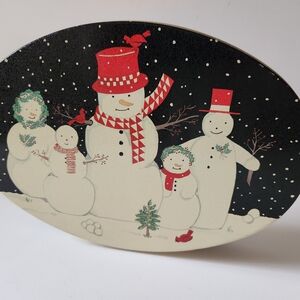 Charming Snowman Family Holiday Cookie Tin